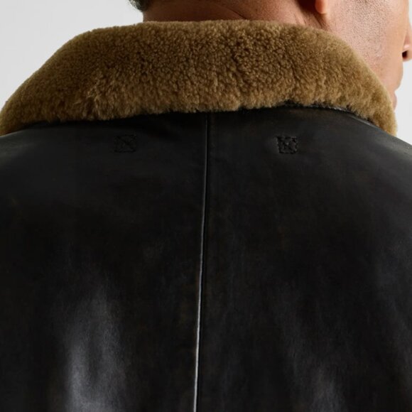 NWT Quince Shearling Collar Leather Flight Jacket Mens L Rich Brown - Picture 4 of 16